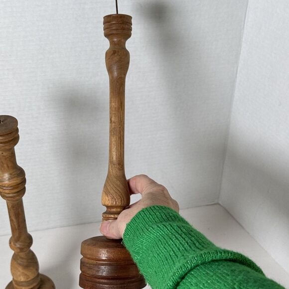 Vintage Handmade Wooden Spindle Candle Holders - Picture 8 of 10